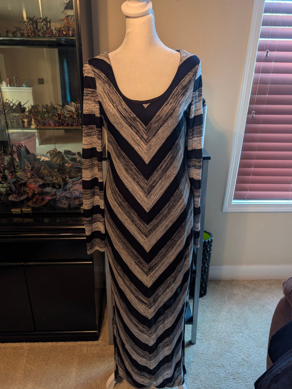 Almost Famous Black and Gray Chevron Maxi Dress with Scoop Neck